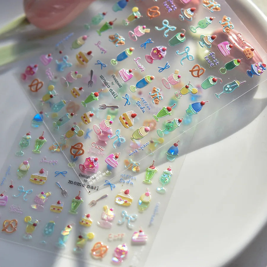 1pcs Cute Small Cat Claw Cherry Nail Art Charms Stickers Shiny 5D Jelly Cherry Pudding Bows Design Adhesive Sliders Nail Decals