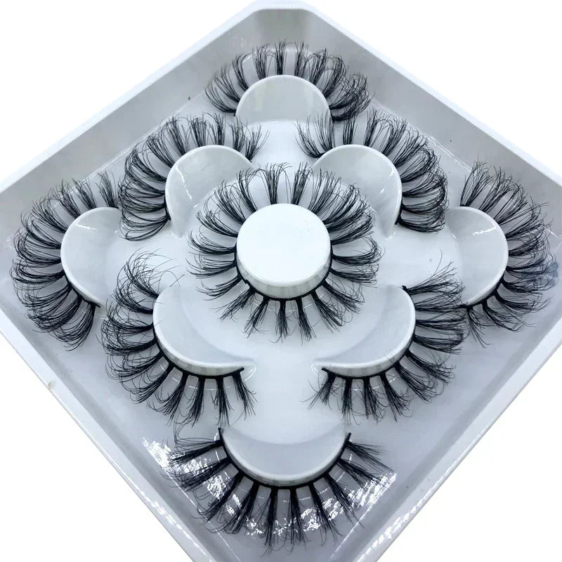 AMSDCN 5 Pairs 3d Mink Dramatic Volume Lashes Bulk Faux Thick Long Wispy Natural Mink Lashes Pack Short Wholesales Natural False