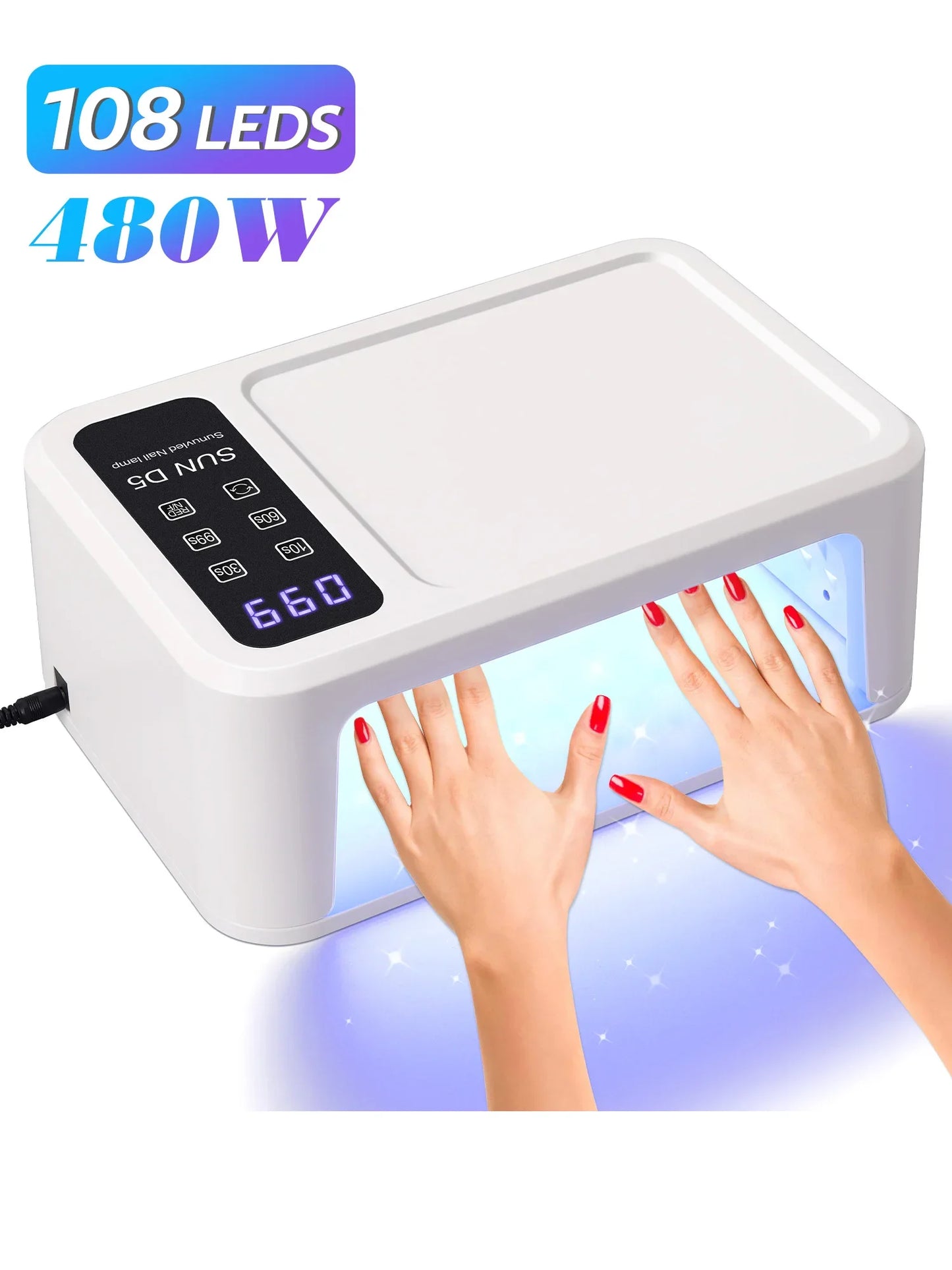 480W UV LED Lamp for Nails 108 LEDs Nail Dryer with Red Light Whitening Mode UV Light for Nail Manicure Lamp 4 Timer Settings