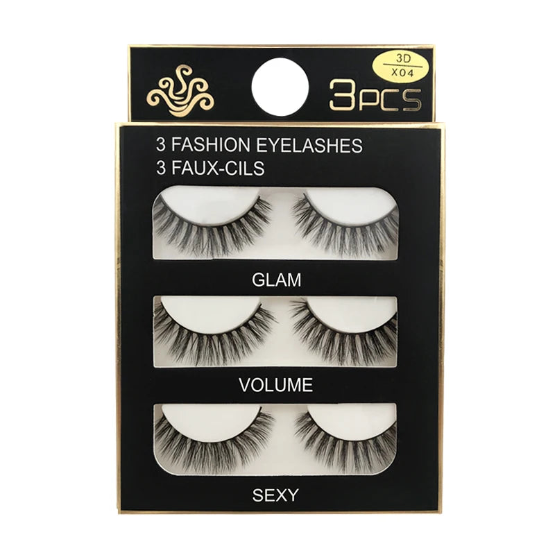 Faux Cils 3 Pairs False Eyelashes Natural Long 3D Mink Lashes Soft Fluffy Wispy Handmade Fake Lashes Eye Makeup Tools Maquiagem