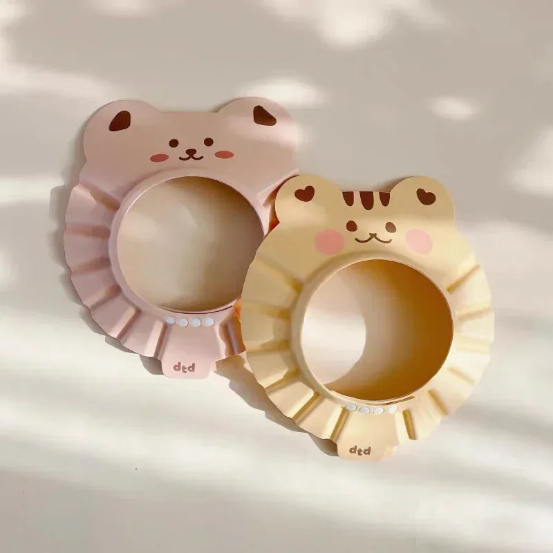 Cute Bear Adjustable Shower Cap Baby Eyes-Protected Ears-Protected Infant Bathing Protection Hat Soft Baby Hair Washing Hat