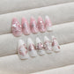 24pcs Sweet False Nail Patches Detachable Fake Nail Tips With Bowknots Love Heart Pearl Design Pink Almond Korean Press On Nail