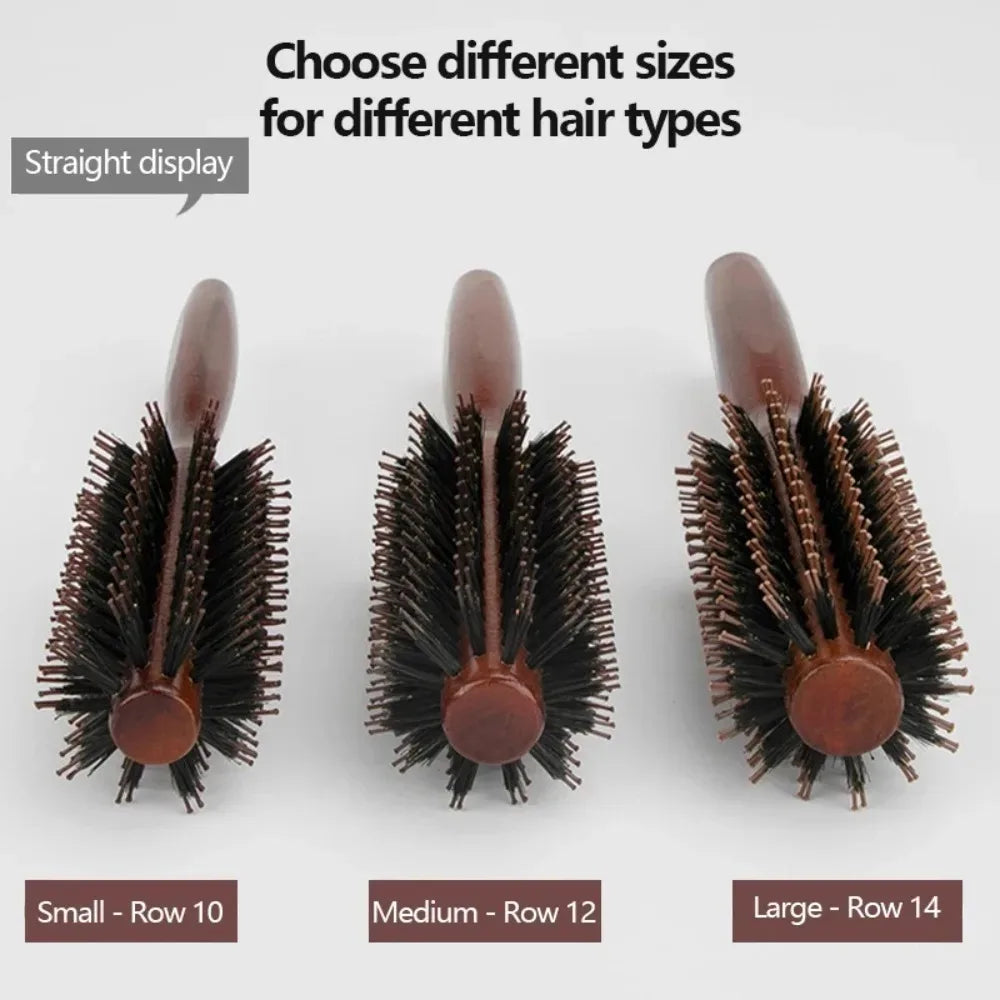 Boar Bristle Round Hair Brush Set Nylon Pin Wooden Handle for Straightening Curling Volumizing Detangling  Salon Styling Tools
