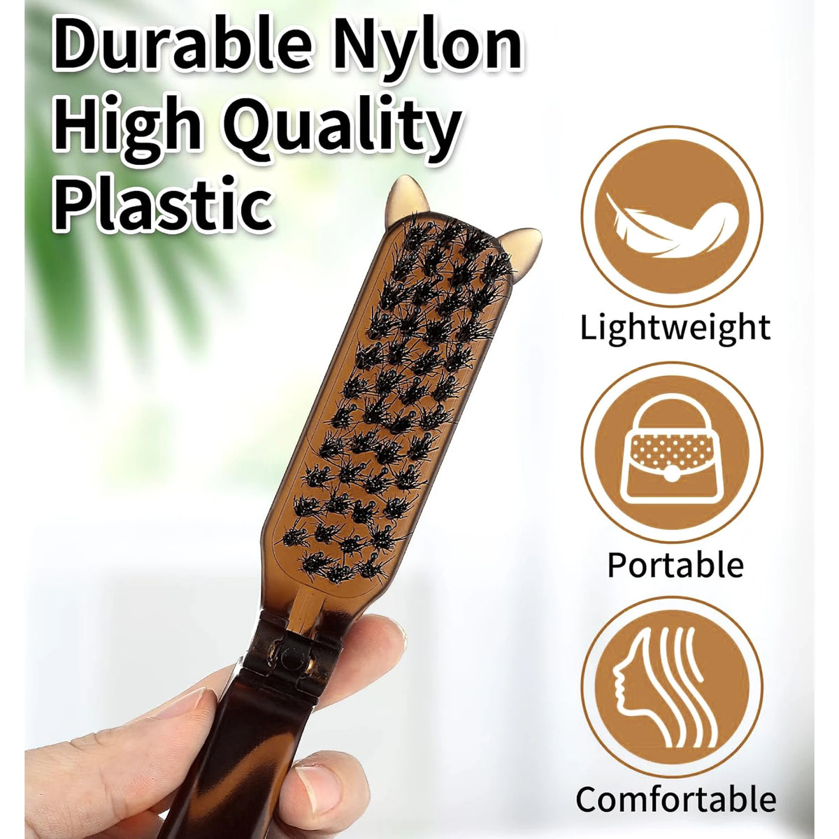 CALIYI 1/2PCS Foldable Hair Comb Portable Boar Bristle Hair Brush Hair Brush Head Massager Travel Combs Hair Styling Accessories