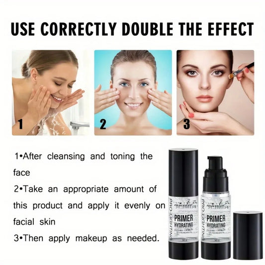 Hydrating 2-in-1 Makeup Primer - Moisturizing & Brightening, Long-Lasting Dewy Finish, Natural Look Gel for Smooth Application