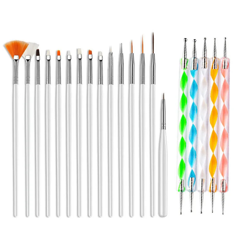 20/15pc Nails Art Brushes Set Manicure Liquid Powder Carving UV Nail Gel Polish Painting Pen Nail Acrylic Extension Builder Tool