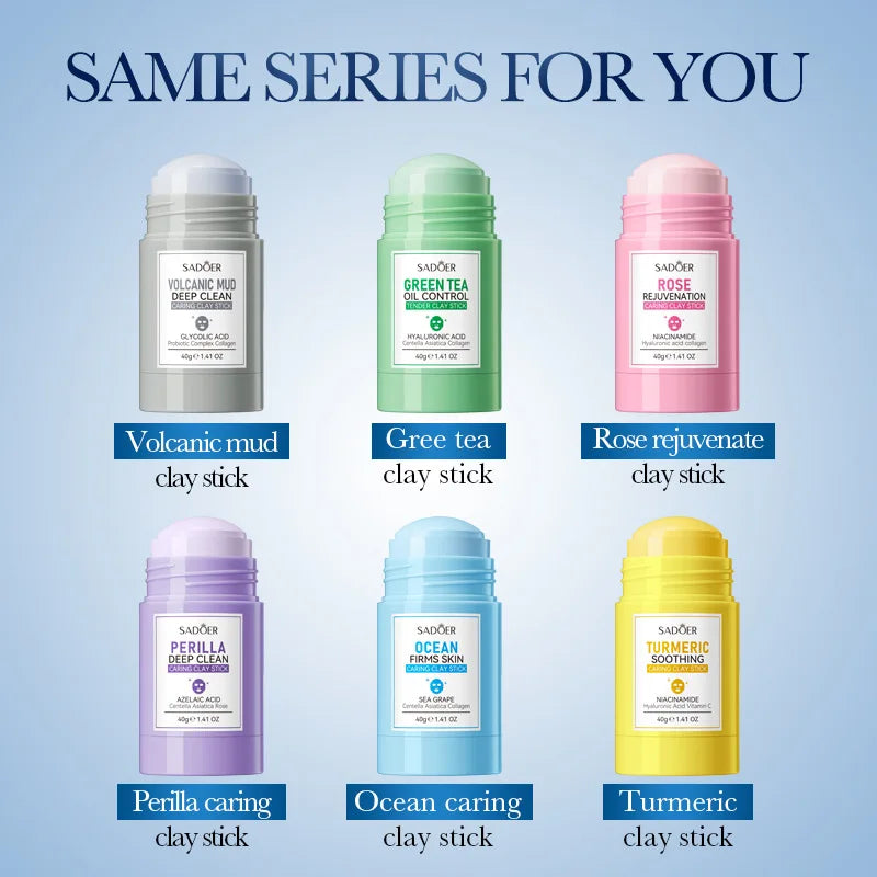 SADOER Green Tea Face Masks Stick Clay Mask Shrink Pores Deep Blackhead Remover Facial Cleansing Moisturizing