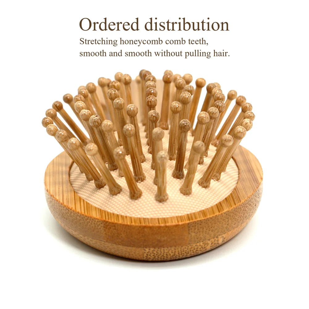 Natural Bamboo Hair Brush with Air Cushion - Scalp Massage, Anti-static Detangling Comb for Daily Hair Care & Styling