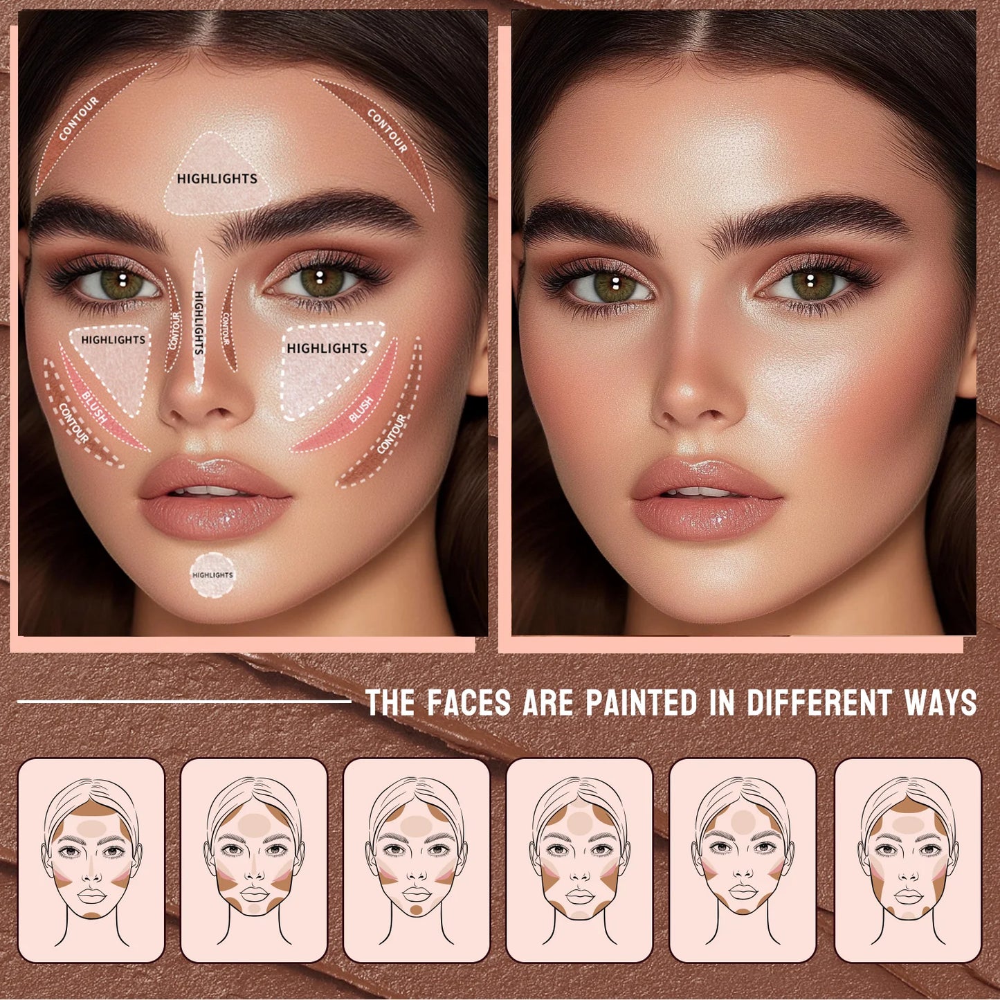 4pcs Contour Stick, Highlighter Stick, Blush Stick 4pcs Cream Contour Kit with Contour Brush, Create Face Contour, Non-greasy