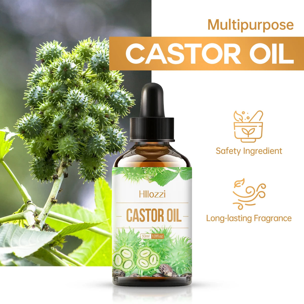 Castor essential oil has a unique scent and is suitable for hair care, body massage, aromatherapy and diffusers.