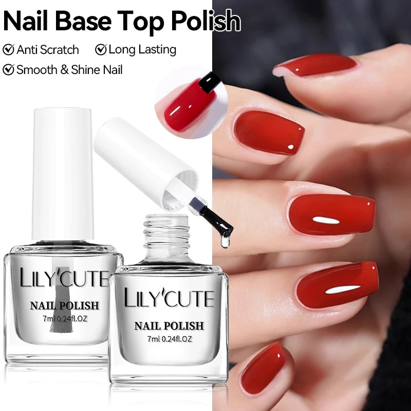 LILYCUTE 7ml  Nail Base Top Polish Clear Shine Nail Care Long Lasting  Strengthener Hardener Nail Art Varnish Supplies