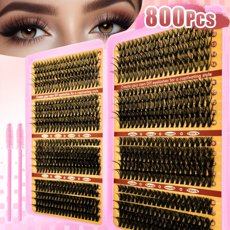 200/800 Pcs Lash Book Kit 8-16mm Premium Lash Extensions 30D 40D 50D 60D Reusable False Eyelashes for Beginners