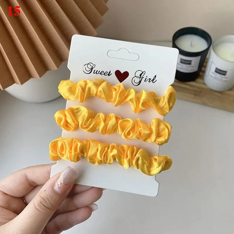 3Pcs/Set Smooth Silky Hair Scrunchies Women Ponytail Holders Rubber Bands Hair Ties Silk Satin Solid Color Small Intestine Ring