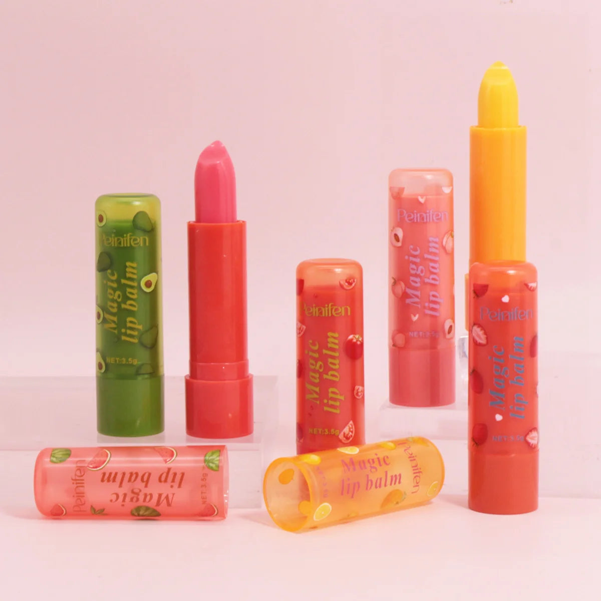 6Pcs Fruit Flavor Lip Balm Set Peach Strawberry LongLasting Moisturizing Lip GlossTransparent Shiny Non StickyHydrating Lip Care