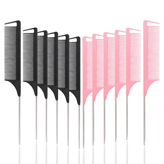 Rat Tail Comb Set - Professional Fine-Tip Comb, Anti-Static Hair Dye Comb & Steel Pin Hairbrush, Suitable for All Hair Types