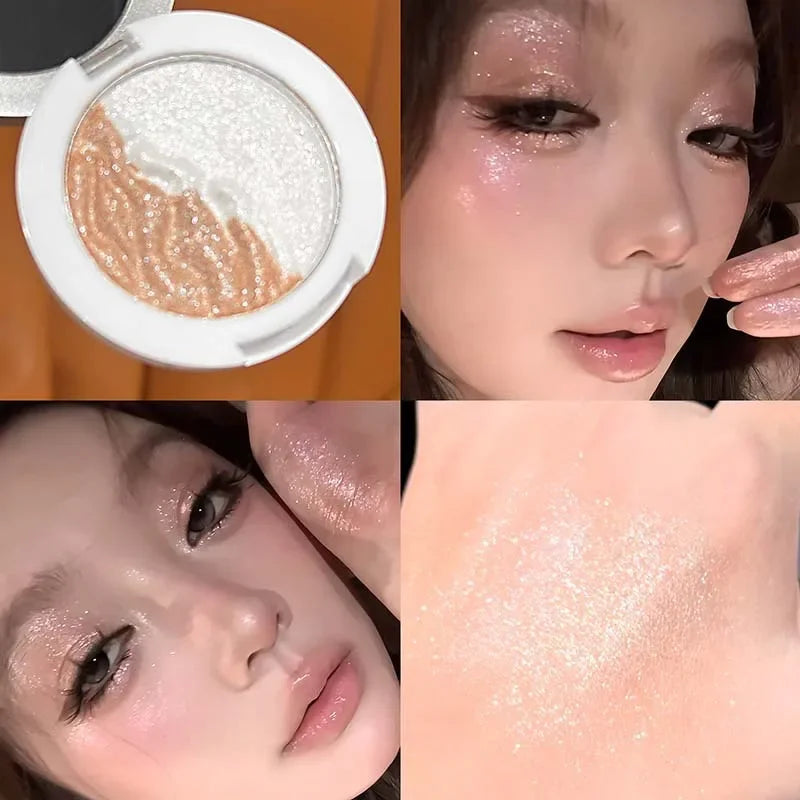Dual Color Liquid Sand Highlighter Sparkle Mashed Potatoes Texture High Shine Face & Eye Glow Long Lasting Gloss Makeup Cosmetic