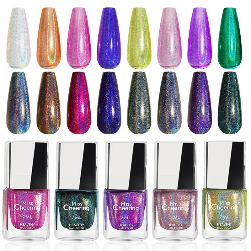 Rainbow Sparkle Holographic Nail Polish 7ml Multichrome Laser Glitter Nail Lacquer Quick-Dry Salon Professional Nail Art Polish
