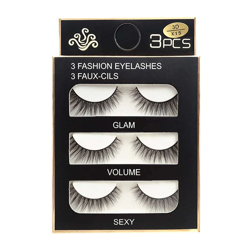 Faux Cils 3 Pairs False Eyelashes Natural Long 3D Mink Lashes Soft Fluffy Wispy Handmade Fake Lashes Eye Makeup Tools Maquiagem