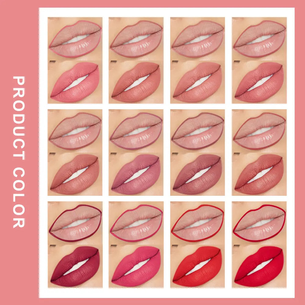 Twelve lip liner pencil case outlines the full lip shape, rich colors, waterproof, durable matt, daily versatile lip liner penci