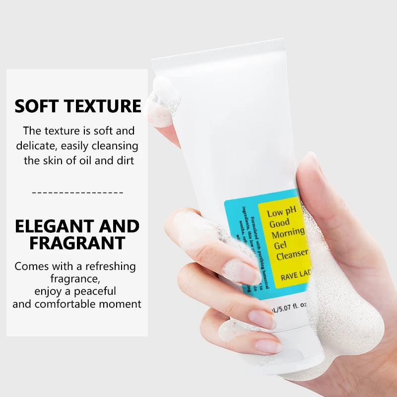 RAVE LADY Low PH 150ml Facial Cleanser Gentle Oil Control Moisturizing Face Wash Whitening Facial Foam Exfoliating Deep Remove