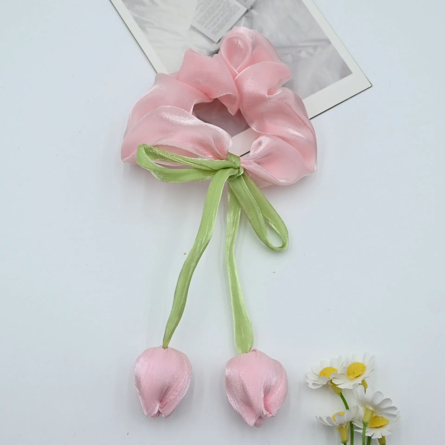 3PCS Tulip Flower Scrunchies - Sweet Elastic Hair Rings for Women, Large-sized High-end Hair Ropes and Hair Accessories