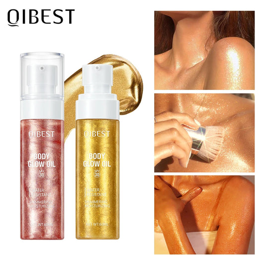 Body Shimmer Oil Liquid Highlighter Long Lasting Sequin Illuminating Moisturizing Highlight Facial Contour Brightening Makeup