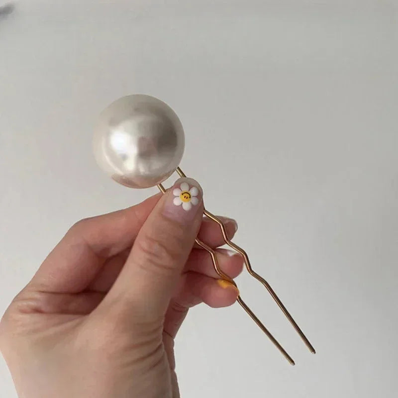 Korean U Shaped Hair Pins Vintage Elegant Pearl Hairpins Metal Bobby Hair Styling Grips Hair Bun Clips Women Girls