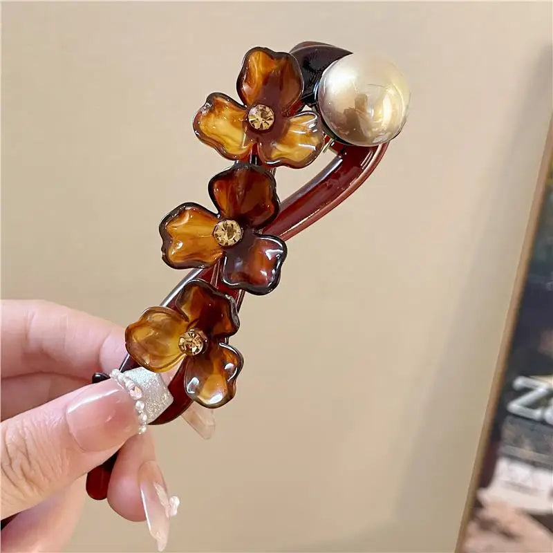 Korean Resin Flower Crystal Pearl Hair Clips for Women Large Size Twist Clip High-End High Volume of Hair Barrettes Accessory