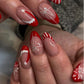 24PCS Red French Pointed Nails Christmas Fake Nails With Snowflake Christmas Hat Design, Artificially Adhered To The Nails