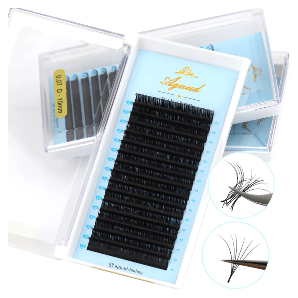 AGUUD 16 Rows Eyelash Extensions Individual 5-25mm Faux Mink Russian Volume Makeup Lashes Black Cashmere Eyelashes For Extension