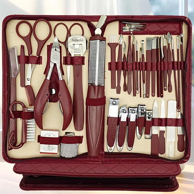 42pcs Professional Manicure & Pedicure Set | Stainless Steel Nail Clippers, Cuticle Nippers, Portable Travel Case, Beauty Tools