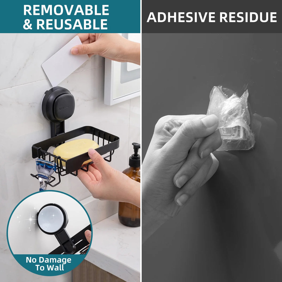 TAILI Soap Holder Soap Dish for Shower Wall, Bathroom Accessories, Removable and No Drill, with Visible Red Line Seal Indicator