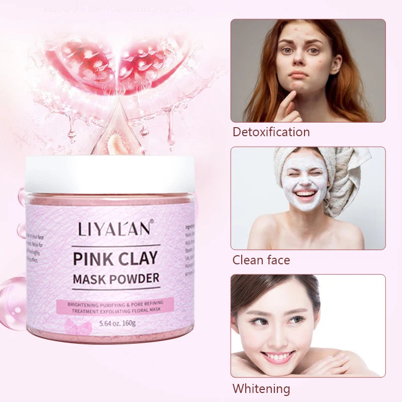 Pink Clay Mask Powder Face Reduce Blackheads Acne Kaolin Peel Off Purify Pores Facial Whitening Exfoliating SPA Beauty Skin Care