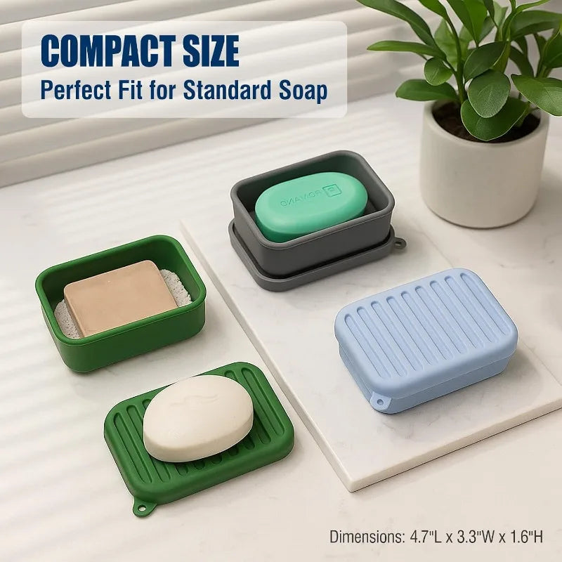 Portable Silicone Travel Soap Case Leak Proof with Drainage Lid Layer Compact Bar Soap Holder Durable for Camping Gym Toiletries