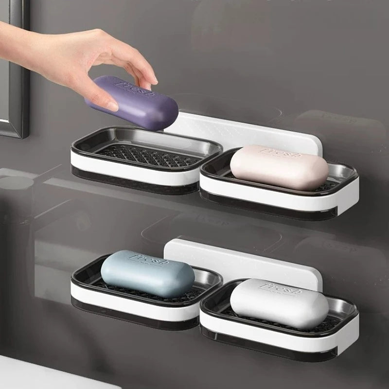 Wall-mounted Soap Box, Toilet Non-punching Double-layer Soap Drain Box, Household Bathroom Storage Soap Rack