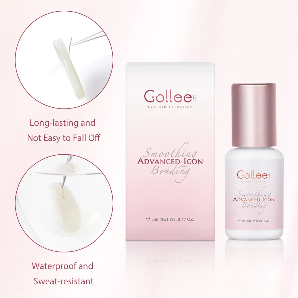 Gollee Eyelash Glue 0.5s Fast Dry Low Humidity Eyelashes Extension Glue Black Hypoallergenic Strong Lash Glue Waterproof Makeup