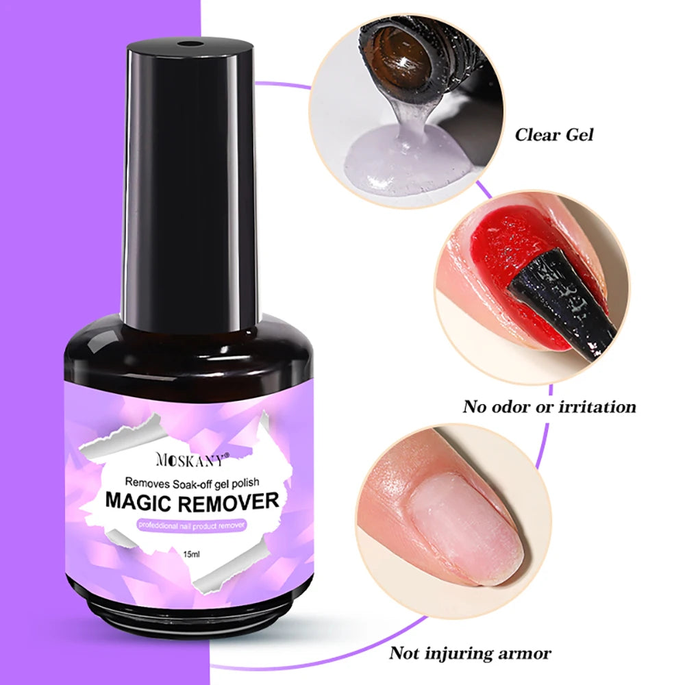 MOSKANY 15ml Magic Remover Nail Gel Polish for Soak Off UV Gel Polish Fast Removal Semi Permanent Varnish Polish Cancel Glue