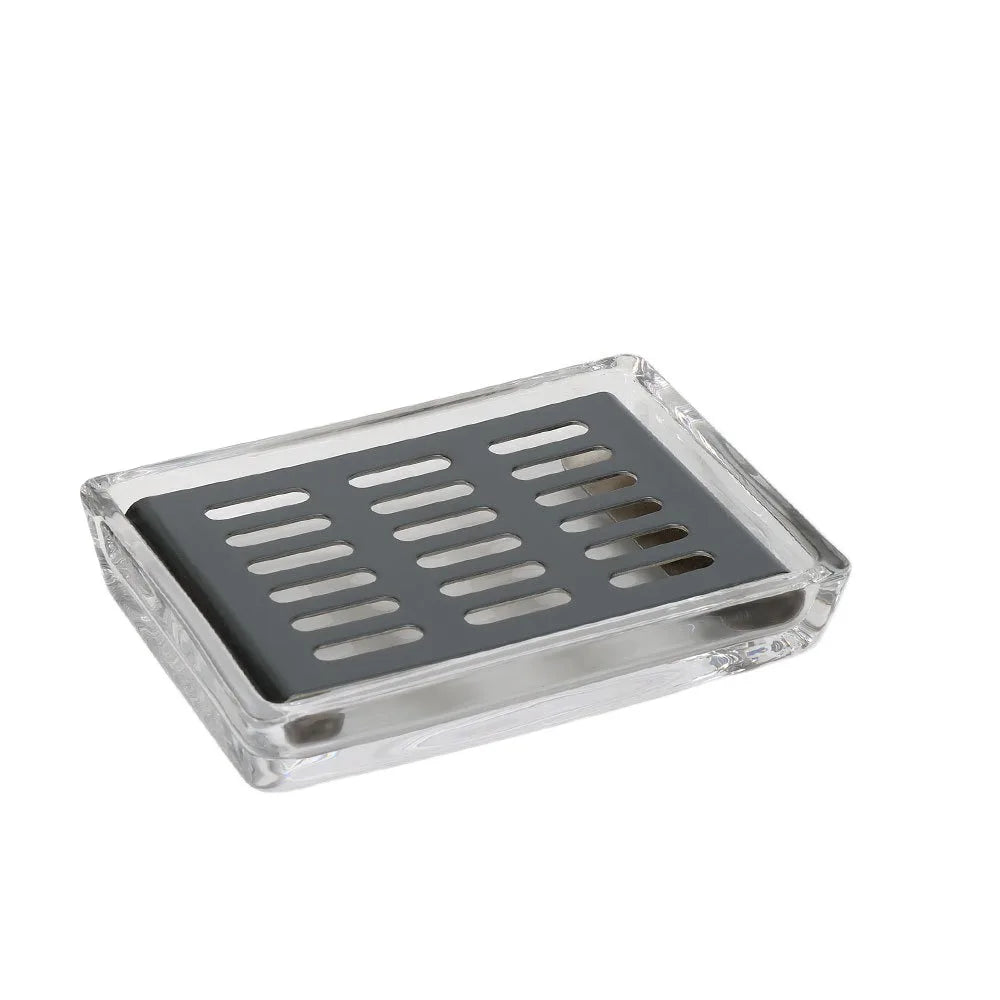 Light Luxury Stainless Steel Glass Soap Dish Draining Rack Rectangular Soap Holder Dual Layer Self Draining Soap Case Bathroom
