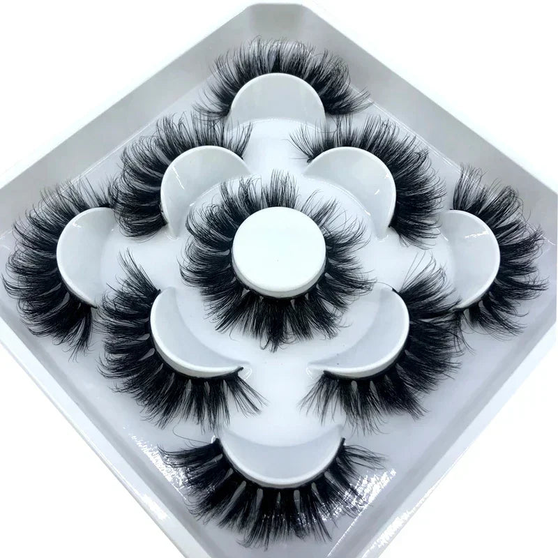 AMSDCN 5 Pairs 3d Mink Dramatic Volume Lashes Bulk Faux Thick Long Wispy Natural Mink Lashes Pack Short Wholesales Natural False