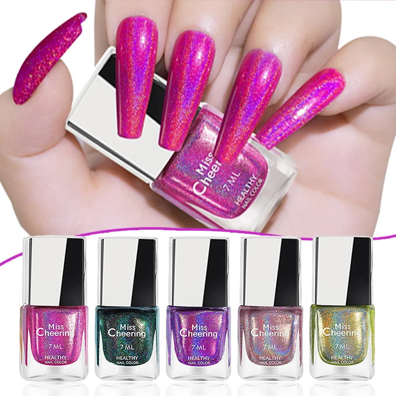 Rainbow Sparkle Holographic Nail Polish 7ml Multichrome Laser Glitter Nail Lacquer Quick-Dry Salon Professional Nail Art Polish