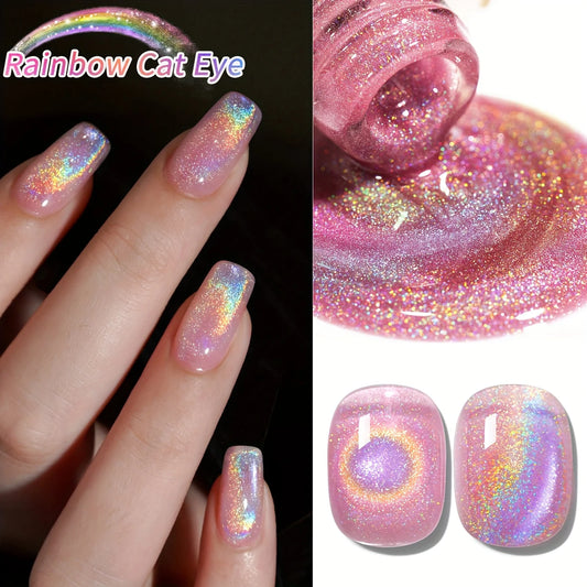 15Ml Rainbow Cat's Eye gel nail polish, UV LED curing, long-acting fast drying nail art gel - ideal gift for women For Spring