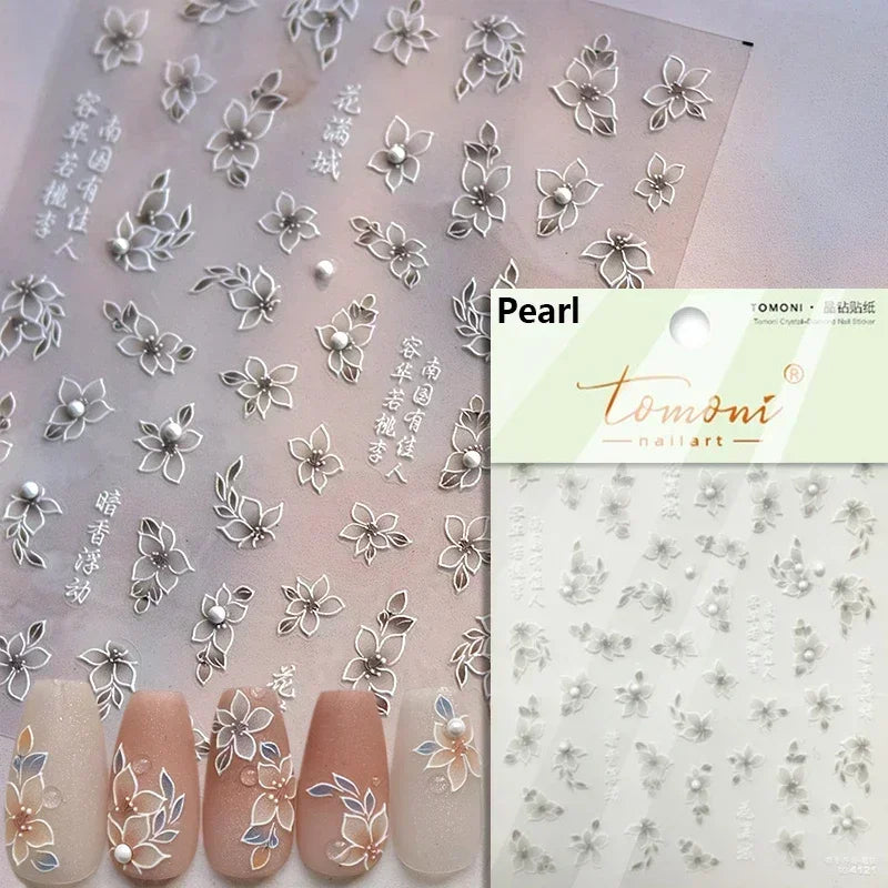 1piece 5Dcute tulip flower nail stickers high quality self-adhesive embossed nail art decals for girls summer decoration sticker