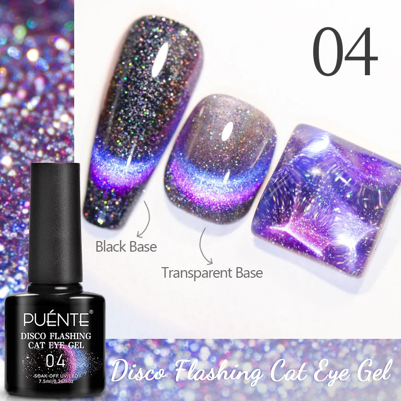 PUENTE 7.5ML Golden Gems Cat Magnetic Gel Nail Polish Pink Brown Blue Colors Golden Glitter Cat Eye Soak Off UV Nail Art Varnish