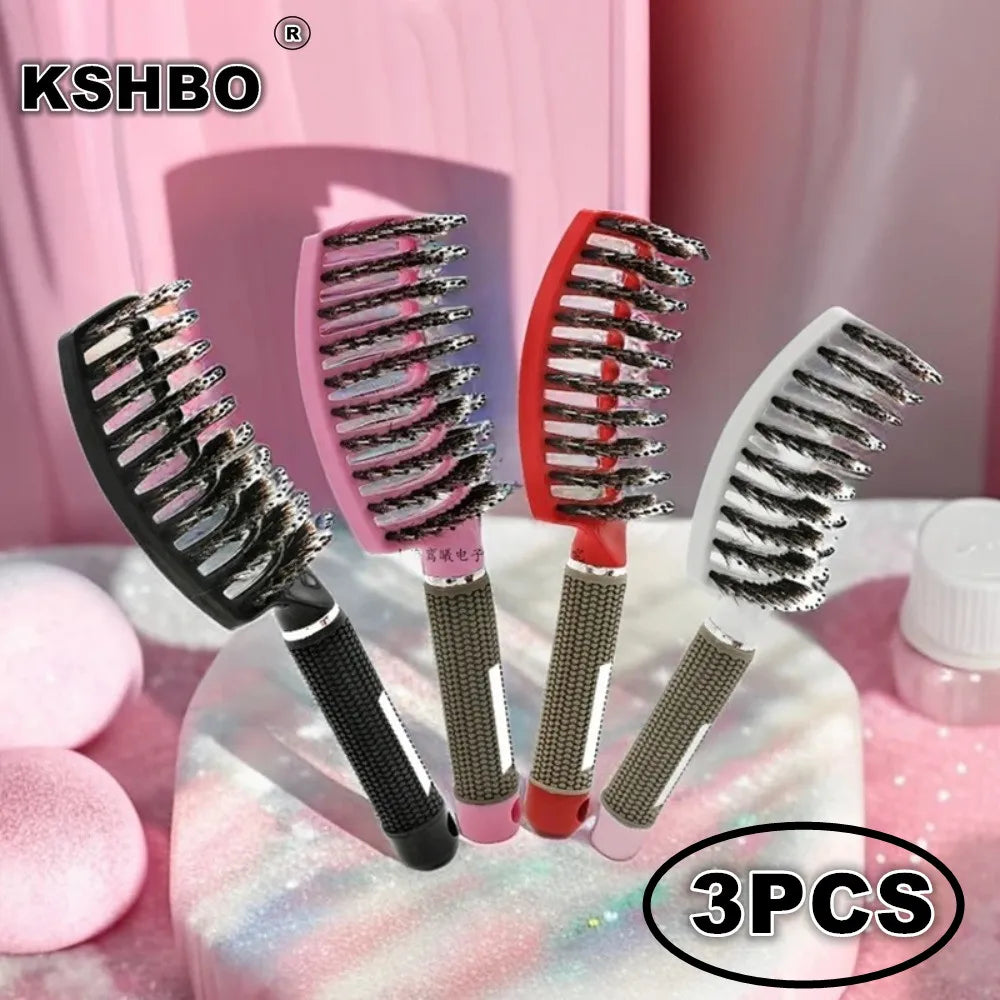 3PCS /set Women's Anti-Knot Nylon Bristle Hairbrush Detangler Scalp Massage Tangle Teaser Hair Comb for Hair Care