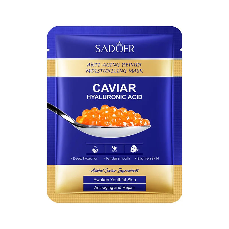 5/10pcs SADOER Caviar Hyaluronic Acid Moisturizing Facial Masks Brightening Firming Hydrating Face Mask Skin Care Products