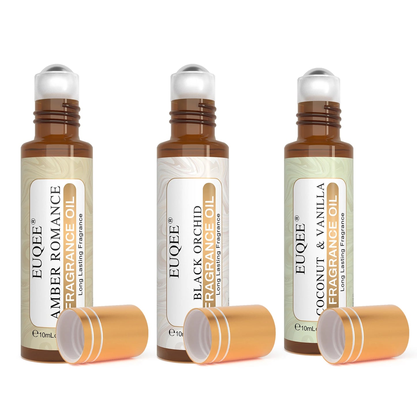 EUQEE 10ml Roll-On Fragrance Oil for Skin Sea Breeze White Musk Coconut & Vanilla Bubble Gum Green Tea Long Lasting Scent