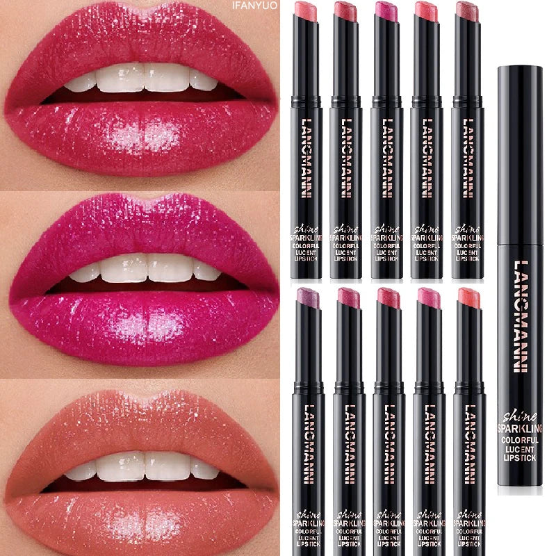 10Color Diamond Glitter Velvet Lipstick Long Lasting Moisturizing Shiny Pearlescent Sexy Red Lipgloss Lip Sticks Makeup Cosmetic