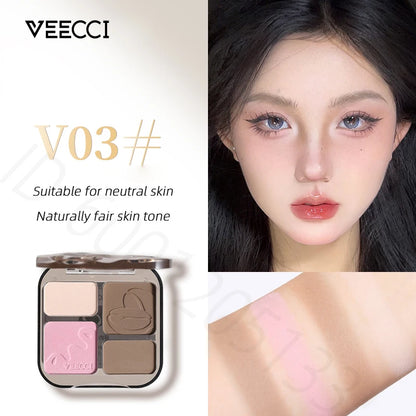 VEECCI Highlighters Bronzers Makeup Palette Matte Shimmer Natural Three-dimensional Nose Contour Powder Palet Chinese Cosmetics