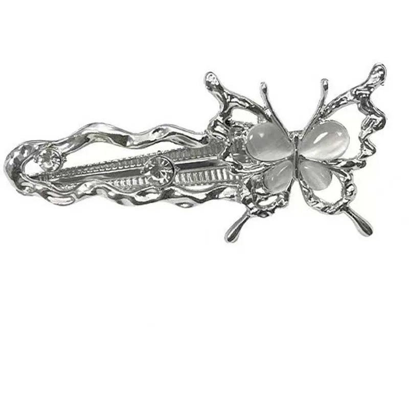 Y2K Irregular Liquid Metal Hairpin Butterfly Zircon Hair Clips Girl Fashion Silver Bang Clip For Women Hair Accessories