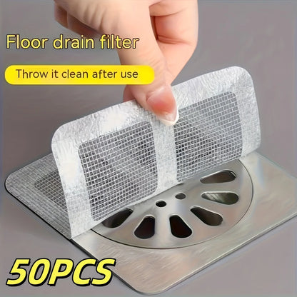 50pcs Disposable Shower Drain Hair Catcher Stickers – Plastic Mesh Blocker for Tub & Sink